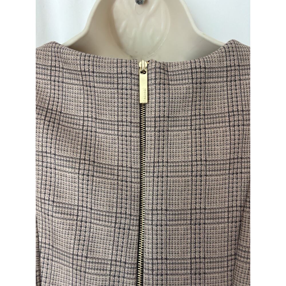 Vtg Calvin Klein Dress 4 Knee Fit & Flare Plaid Check Brown Soft Puff Sleeve - Picture 7 of 14
